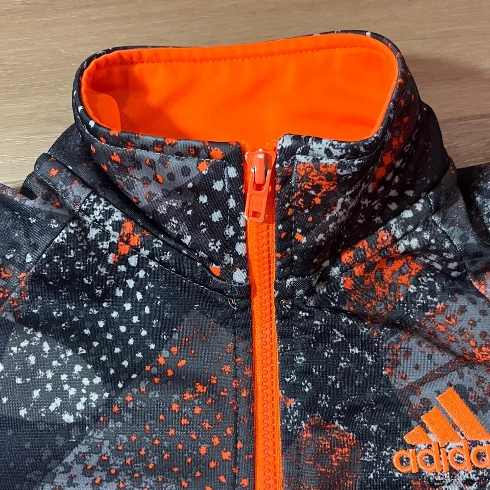 Adidas Kids Orange Black White Gray Track Soccer Sports Full Zip Jacket, size 4T